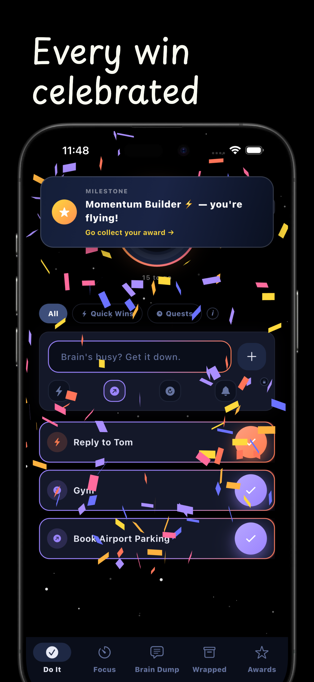 ADH Do It milestone celebration with confetti and achievement badge