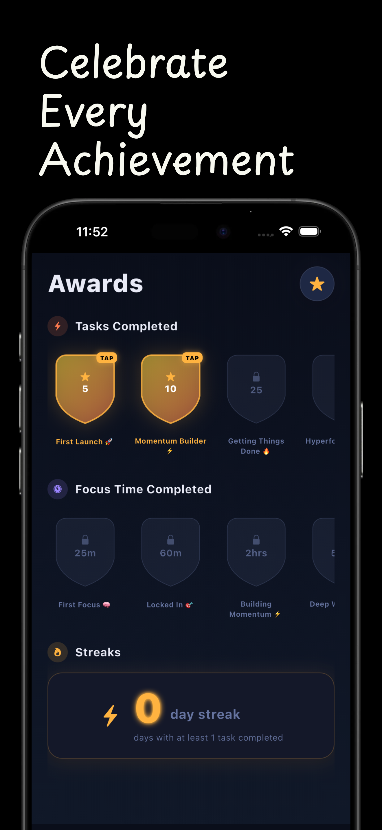 ADH Do It Awards screen with achievement shields and streaks