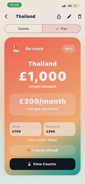 Counta home screen with countdown cards